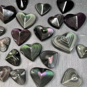 高品質レインボーフラッシュ黒曜石ハート自然手彫り黒曜石ハート癒し - Product Image 6