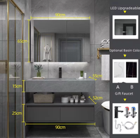 Meuble de salle de bain élégant et moderne haut de gamme pour hôtel avec miroir LED intelligent en acier inoxydable, MDF résistant à l'eau HOMEREAL
