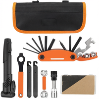 Kit de réparation de vélo, pompe à pneus manuelle, kit d'outils portable, gonfleur de voyage pour le camping, essentiels d'entretien, kit de sécurité tout-en-un