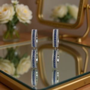 Orecchini a Cerchio E3728 per Donna in Argento 925 Placcato Rodio con Cristalli e Strass, Stile Classico per Uso Quotidiano - Product Image 2