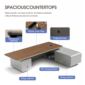 Ensemble de mobilier de bureau moderne, écologique et durable en MDF pour PDG et directeur, comprenant un bureau de direction en L et une chaise de bureau - Product Image 4