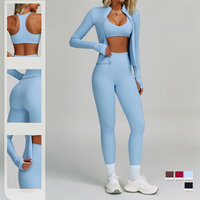 Ensembles de vêtements de sport pour femmes, personnalisables avec logo, unis et vierges, pour la gym, l'entraînement, le fitness, en trois pièces, pour le sport et le yoga