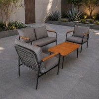 Ensemble de meubles d'extérieur de luxe moderne, canapé de jardin en corde tressée, 4 pièces pour villa, balcon