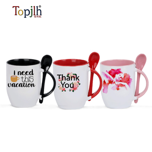 Topjlh 11oz gốm cốc cà phê với muỗng thiết kế mới lạ bên trong và xử lý màu nóng bán cho bia thăng hoa - Product Image 4