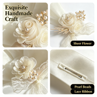 Korsase Pergelangan Tangan Pita Satin Berhiaskan Mutiara Mawar Gading, Daun Emas, dan Rhinestone yang Elegan untuk Pengiring Pengantin, Pengantin Wanita, Pernikahan, dan Pesta Prom.