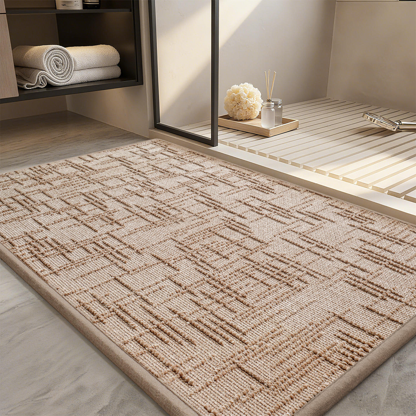 Alfombra de baño Loopy - Tranquilidad geométrica Marrón