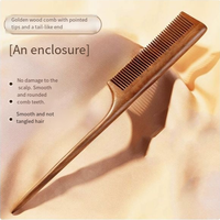 Peigne à queue pointue en bois vintage de haute qualité avec long manche, peigne à teindre, brosse à cheveux en bois, bois de santal naturel doré