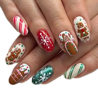 Faux ongles à porter pour Noël, motifs fruits, bonhomme de pain d'épices, maison en chocolat
