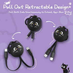 สายชาร์จเร็ว 60W ดีไซน์น่ารักแบบแมว <span class=keywords><strong>2</strong></span> in 1 ใช้ได้กับหลายอุปกรณ์ ทั้งโทรศัพท์และแท็บเล็ต สายแบบยืดหดได้ หัว USB Type C รองรับการถ่ายโอนข้อมูล 60W - Product Image 5