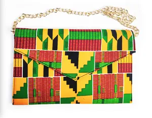 African women KENTE fabric Envelope Clutch Evening Bag with chain shoulder strap