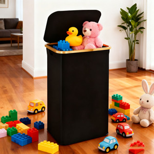 Cesto de Ropa Sucia Alto de Alta Calidad con Asa de Bambú, Gran Capacidad, Tela Oxford, Tapa Impermeable Personalizable, Almacenamiento para Baño - Product Image 6