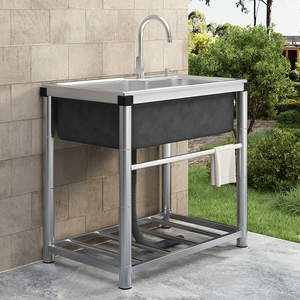 Support de lavabo de balcon poli moderne en acier inoxydable à fente unique fait à la main - Product Image 1