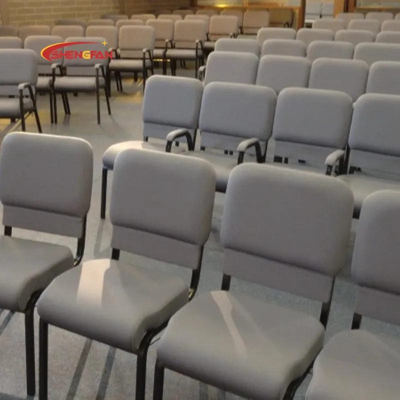 Cadeira de igreja em pé com apoio de braço de 21 polegadas presidente de conferência preço barato cor cinza por atacado de fábrica