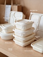 Boîte de rangement pour réfrigérateur, biodégradable, écologique, en fibre, jetable, pour restaurant, fête, plats à emporter, avec couvercle, en stock