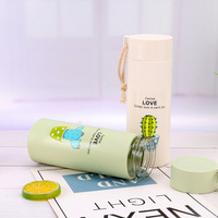 Bouteille d'eau cylindrique portable bon marché tasse de voyage en verre tasse d'eau en plastique enfants école mignon cadeau bouteille d'eau en verre