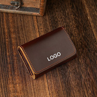 Dompet Koin Kulit Asli Retro Model Kancing Kecil, Logo Dapat Disesuaikan, Laris Manis, Tempat Kartu Nama Pendek untuk Pria
