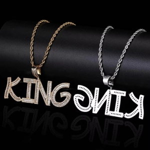 Hip-Hop Personalisierte Namenskette, Vergoldetes Messing mit Mikro-Pavé Glänzender Quadratischer Zirkon Initial-Buchstaben-Anhänger, Schmuck für <span class=keywords><strong>Rapper</strong></span> - Product Image 3