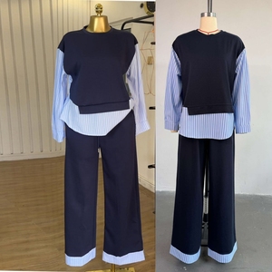 Set da Donna con Maglione <span class=keywords><strong>a</strong></span> Collo Tondo e <span class=keywords><strong>Pantaloni</strong></span> <span class=keywords><strong>a</strong></span> Vita Alta, Completo <span class=keywords><strong>a</strong></span> Due Pezzi con Motivo <span class=keywords><strong>a</strong></span> <span class=keywords><strong>Righe</strong></span> - Product Image 2