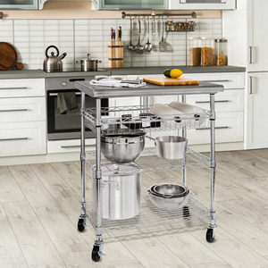 Seville Classic Heavy-Duty Stainless Steel Utility Cart 3 Layered grid rack workbench With wheels - Product Image 4