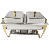 Réchaud de Buffet en Acier Inoxydable Doré de Luxe, Ensemble Pliable Chauffant Alimenté à l'Alcool, Usage Commercial