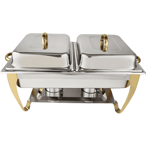 Calentador de Comida Tipo Buffet de Acero Inoxidable, Plegable, con Combustible de Alcohol, Uso Comercial, Dorado de Lujo - Product Image 1