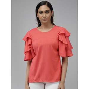 Haut à rayures en viscose décontracté à la cheville pour femmes à la mode rose avec décoration de motif élégant taille régulière un ensemble - Product Image 1