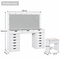 Miroir de coiffeuse moderne et écologique avec 13 lumières LED, prise de courant, 3 modes de couleur, luminosité réglable, plateau en MDF