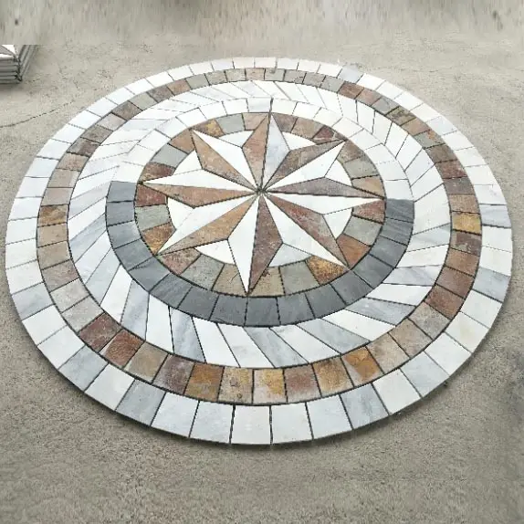 Colorful slate mosaic customized design pattern , round mosaic floor tile design