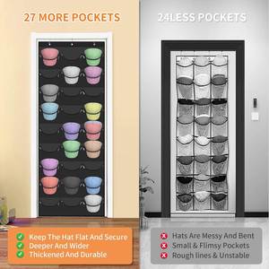 27-Pocket Over the Door Baseball <b>Hat</b> Rack Fitted <b>Hat</b> Organizer Storage for Closet or Wall Mount <b>Bag</b> for Wardrobe or Bathroom - Product Image 4