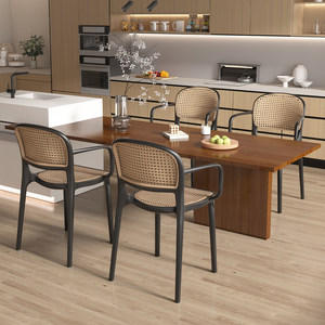 <span class=keywords><strong>Chaise</strong></span> de restaurant et tabouret de table à manger d'extérieur en rotin nordique, avec dossier et accoudoirs empilables en plastique épaissi - Product Image 4