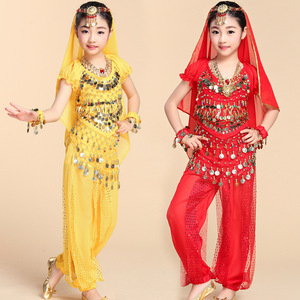 Jh184 baile indio Bollywood nuevo traje de actuación para niños 6PCS Jasmine Princess pantalones de pierna ancha traje de danza del vientre femenino - Product Image 3