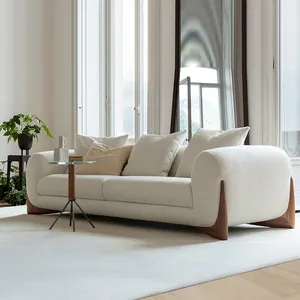 Nordic sederhana Modern kain Sofa krim angin lurus Rrow Sofa ruang tamu apartemen kecil wol domba Sofa