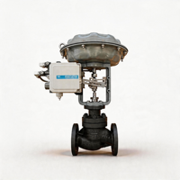 Vanne de régulation industrielle pneumatique avec actionneur à diaphragme pour service acide, corps en PTFE, globe DN25