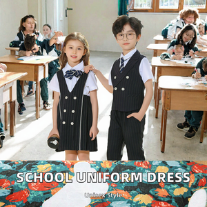 Children Primary School Uniform Pinafore <b>Dress</b> <b>Vest</b> Set British Style Performance Suit OEM Service - Product Image 2