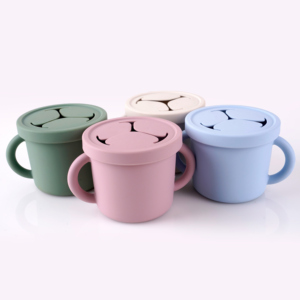 Silicone Baby Training Snack <b>Cup</b> with Handle BPA <b>Free</b> Variable <b>Flow</b> Solid Color Streamline for 0-12 Months - Product Image 4