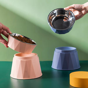 Portable multicolore pieds hauts protection du cou <span class=keywords><strong>bol</strong></span> pour animaux de compagnie détachable <span class=keywords><strong>anti</strong></span>-<span class=keywords><strong>renversement</strong></span> coque en plastique <span class=keywords><strong>bol</strong></span> de nourriture pour chat en acier inoxydable - Product Image 2