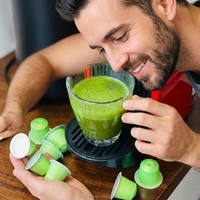 Latte au matcha végétalien sans sucre ajouté en canette, dosettes de café sans sucre ajouté, capsules de thé vert instantané, portion individuelle