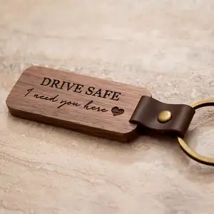 Porte-clés en bois vierge avec nom en cuir personnalisé, porte-clés créatif, accessoires personnalisés promotionnels