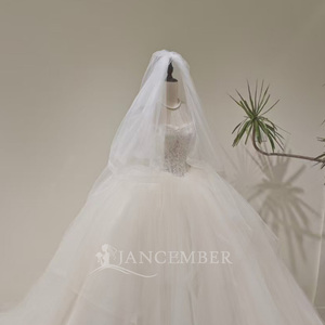 Robe de mariée moderne LY100 sans bretelles, style Empire, en dentelle brodée, tulle, avec appliques florales et cristaux, jupe longue jusqu'au sol - Product Image 4