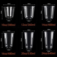 Gobelets en plastique transparent jetables en PET en forme de U avec logo personnalisable, couvercles bleus et pailles pour matcha, café glacé et boissons froides