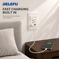 DELEFU - Enchufe de Pared Estándar Estadounidense para PC, Color Blanco, NEMA 5-15, Tomacorriente Eléctrico con USB A y USB C, Placa de Pared Modular