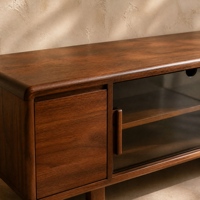 Meuble TV sur mesure long de 55 à 59 pouces (2200 mm) en bois massif, verre et métal, console multimédia en bois d'acajou africain avec rangement pour salon