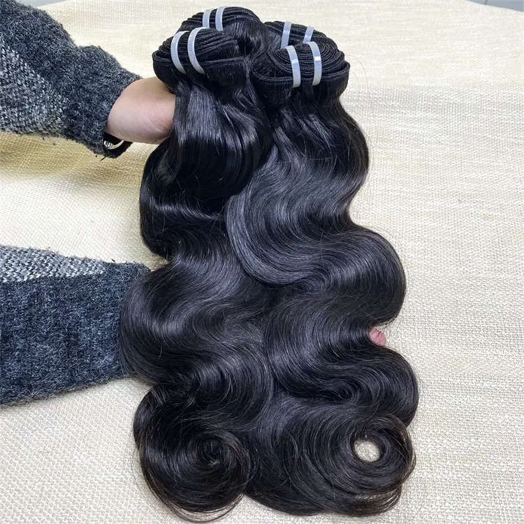 human hair weave bundles with frontal natural cambodian hair weave bundle double drawn body wave hair extension for black women