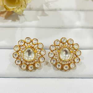 Pendientes de Aro Polki de Latón Chapado en Oro de 22K, Estilo Boho Floral Vintage, Joyería Étnica Tradicional India para Fiesta, Regalo para Mujer - Product Image 1