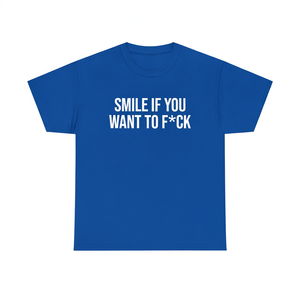 Camiseta azul Smile If You Want To F*ck, camiseta promocional unisex de manga corta con cuello redondo para adultos - Product Image 1