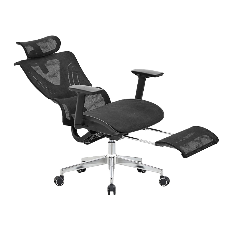 Black executive chair with footrest & full-web cushion
