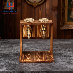 Distributeur de liqueur en bois gravé avec double robinet, bar à domicile, ensemble de carafe à whisky avec verres - Product Image 3