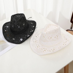 Sombrero de paja hueco tejido a mano de moda de viaje transfronterizo de verano Unisex bordado de <span class=keywords><strong>flores</strong></span> de morera sombrero de estilo occidental de Venta caliente - Product Image 3