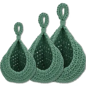 Hot-selling Premium Multisize Green Cotton Rope Woven Home Organizer Bag Hanging Kitchen Storage Basket for Vegetable Sundries