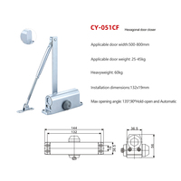 Ferme-porte hydraulique compact avec fonction d'ouverture à 90 degrés pour portes intérieures en bois de chambre, bureau et appartement